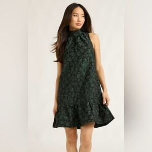 Dark Green & Black Floral Halter Dress